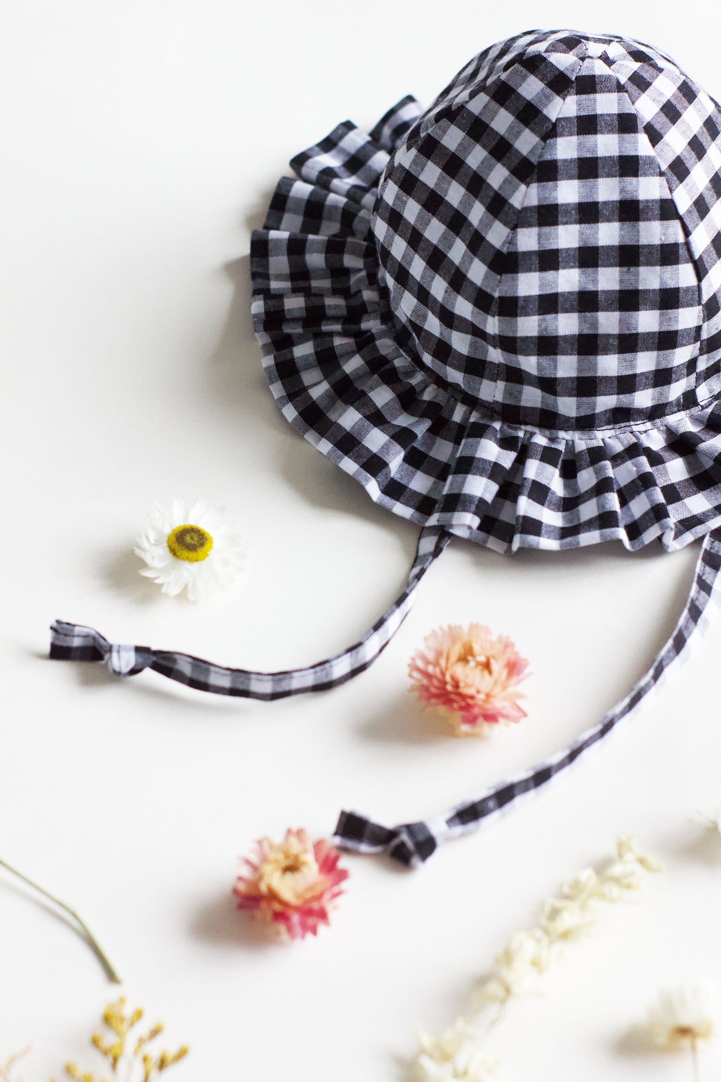 Black Gingham Frill Sun Hat