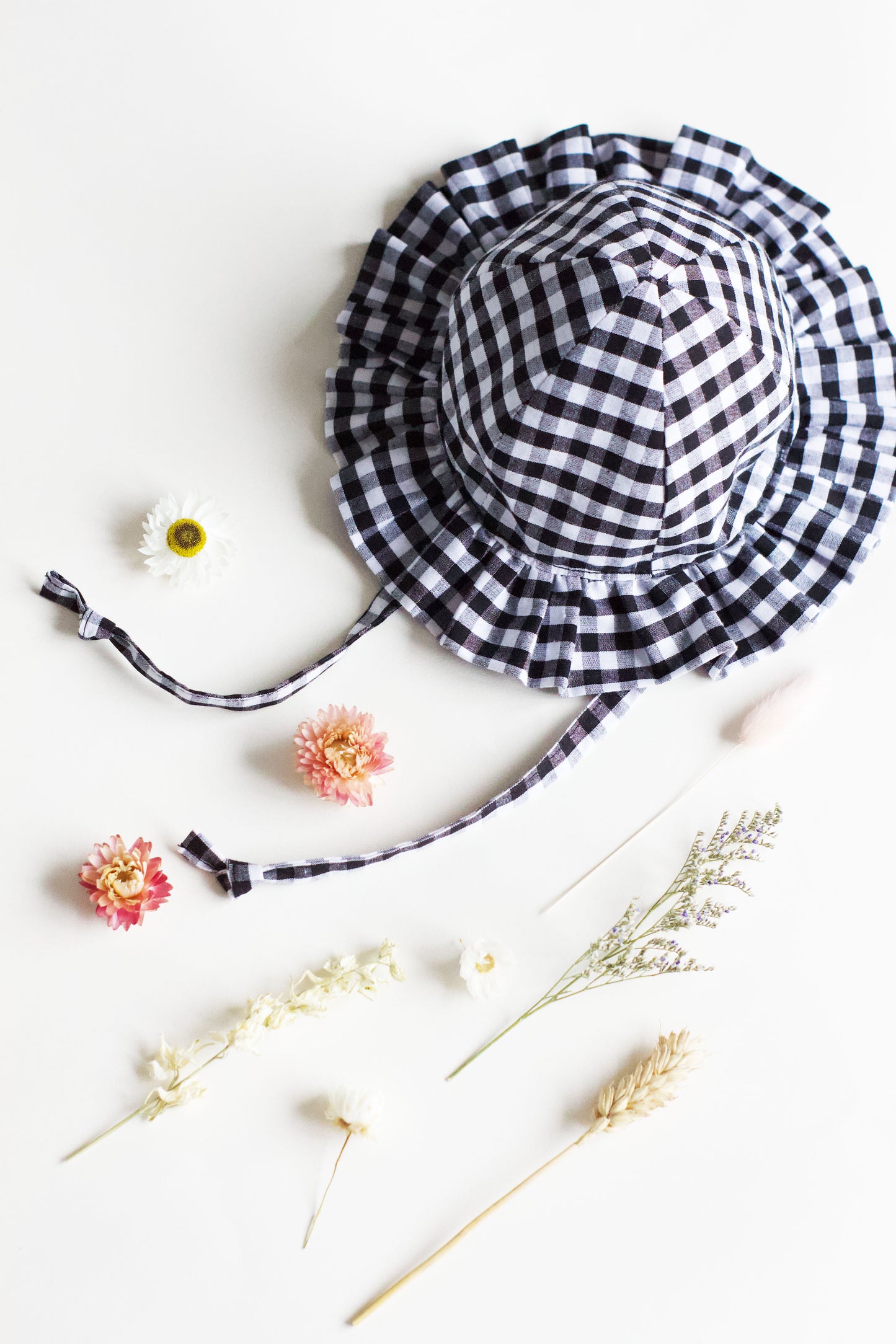 Black Gingham Frill Sun Hat