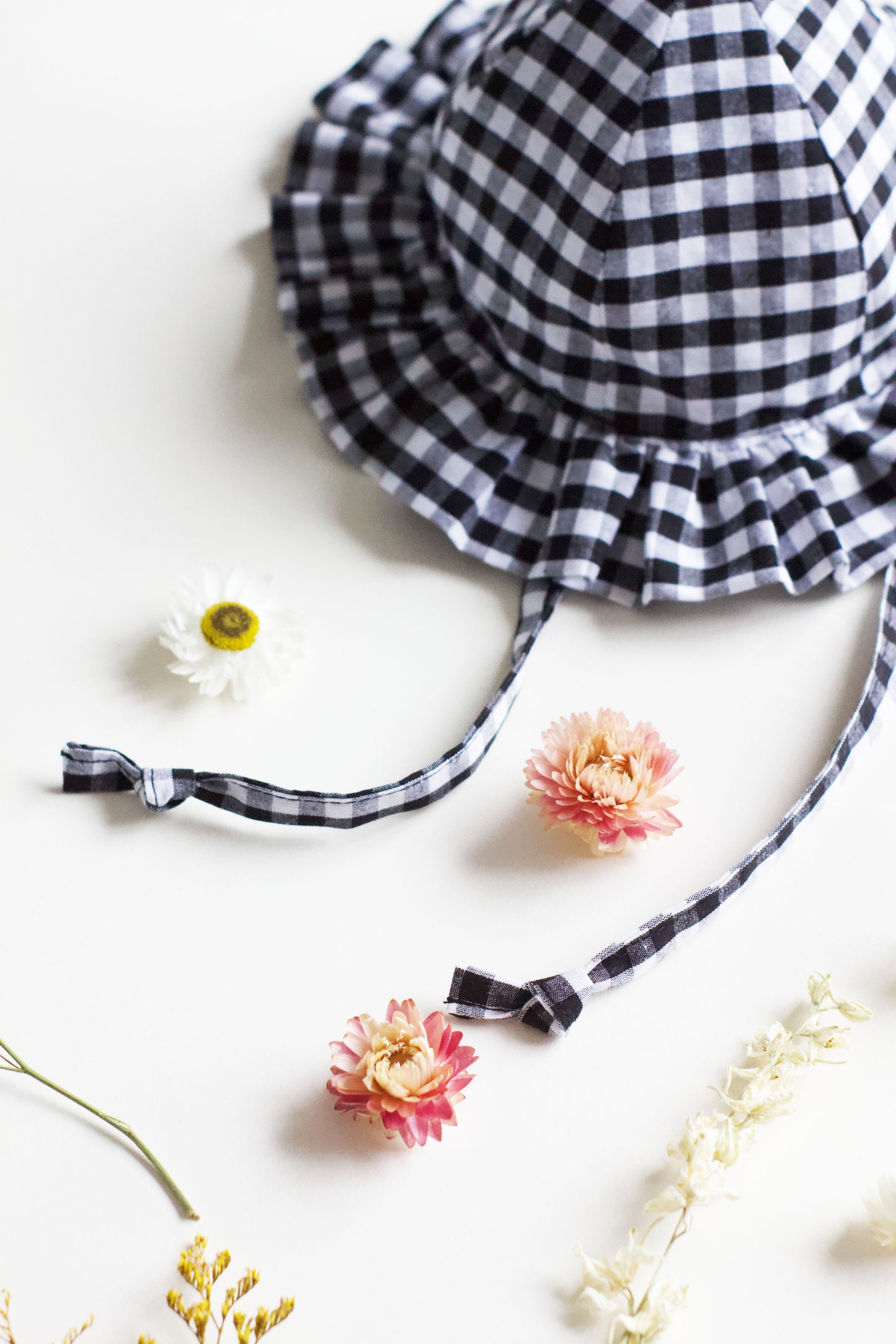 Black Gingham Frill Sun Hat