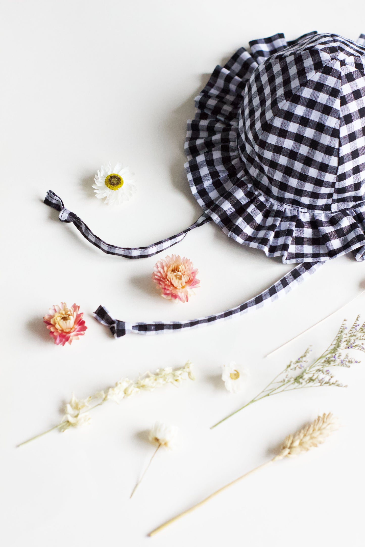 Black Gingham Frill Sun Hat