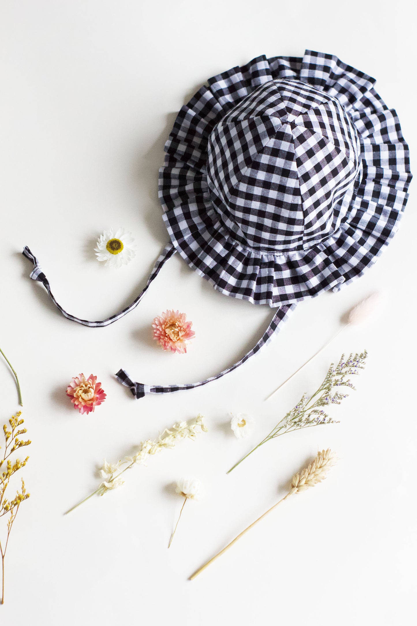 Black Gingham Frill Sun Hat