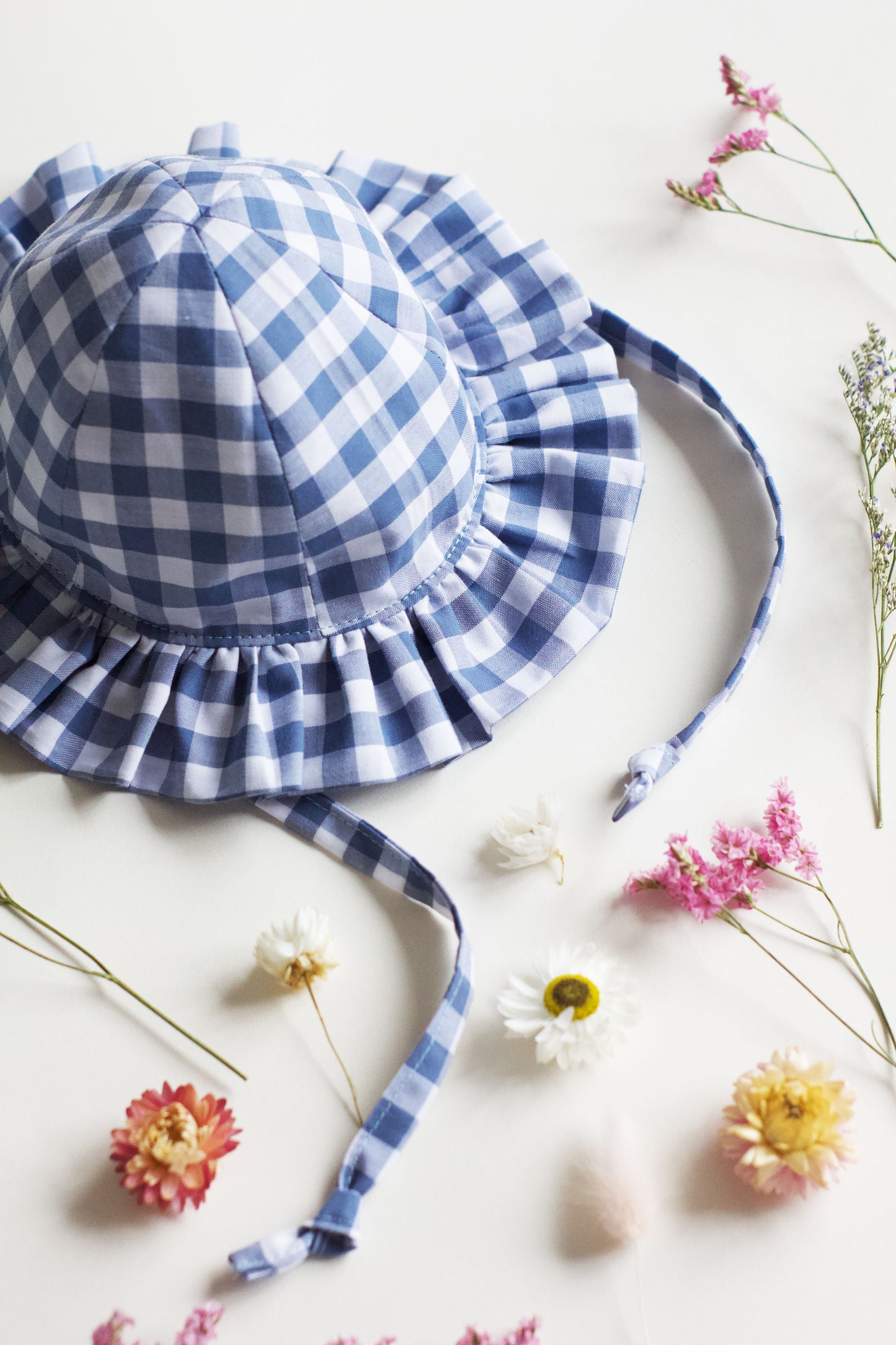 Blue Gingham Frill Sun Hat