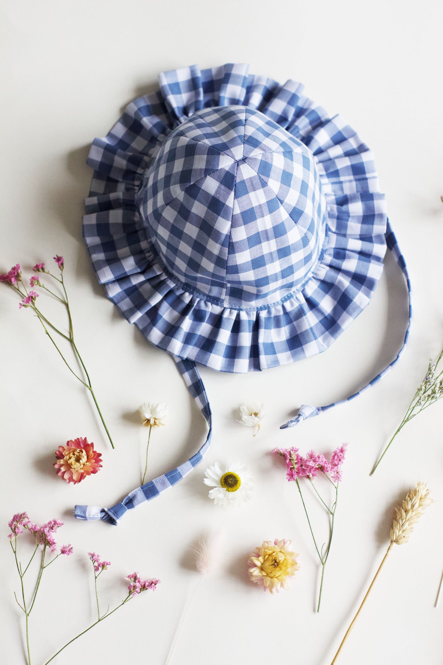 Blue Gingham Frill Sun Hat