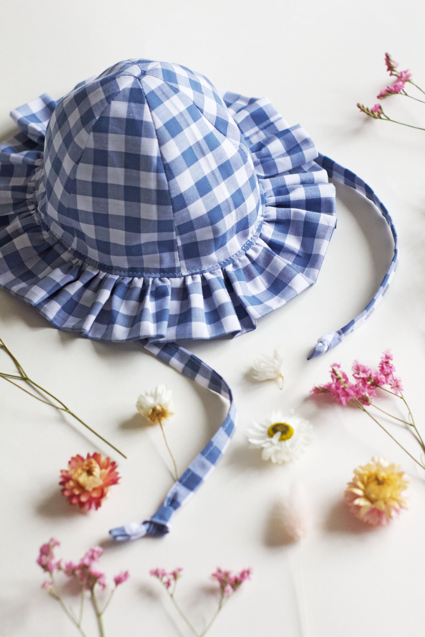 Blue Gingham Frill Sun Hat