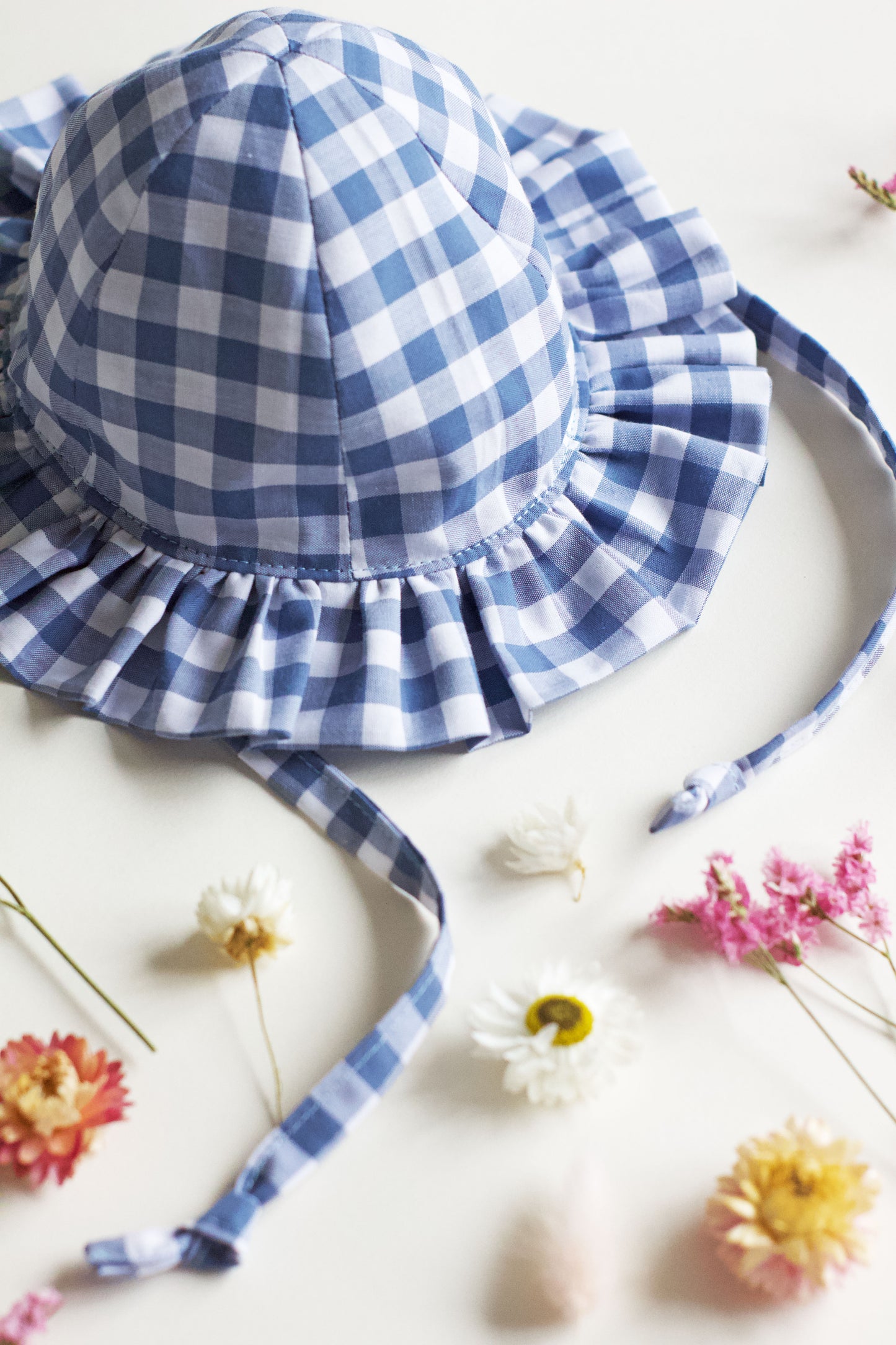 Blue Gingham Frill Sun Hat