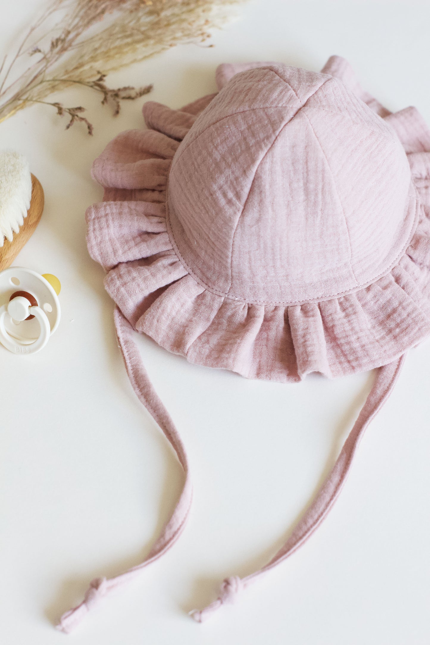 Dusky Pink Frill Sun Hat