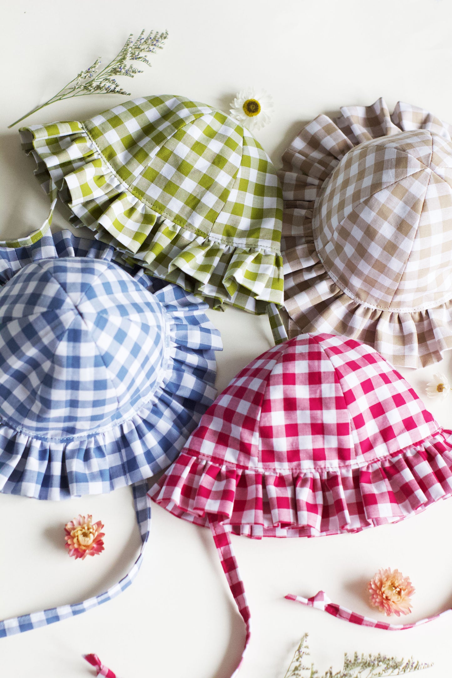 Blue Gingham Frill Sun Hat