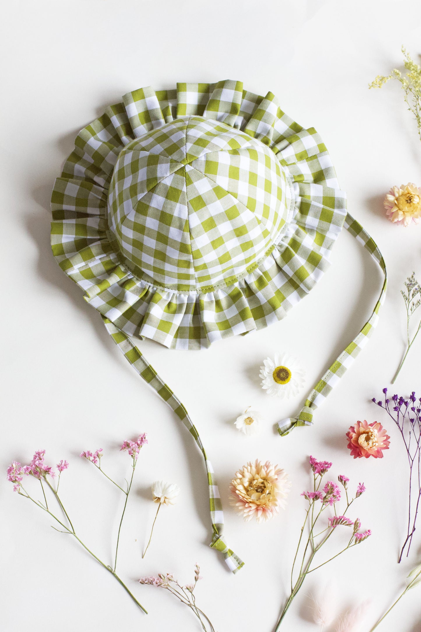 Matcha Gingham Frill Sun Hat