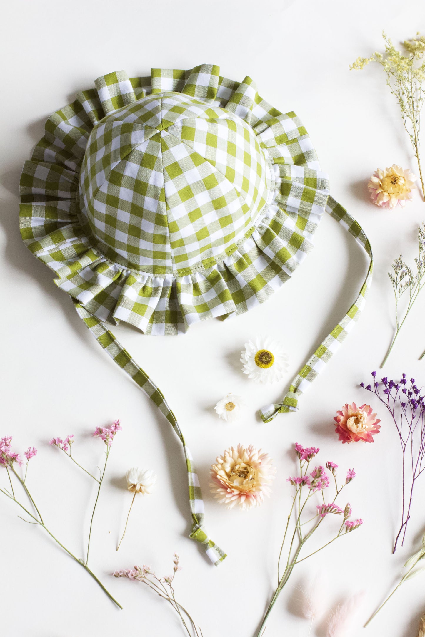 Matcha Gingham Frill Sun Hat