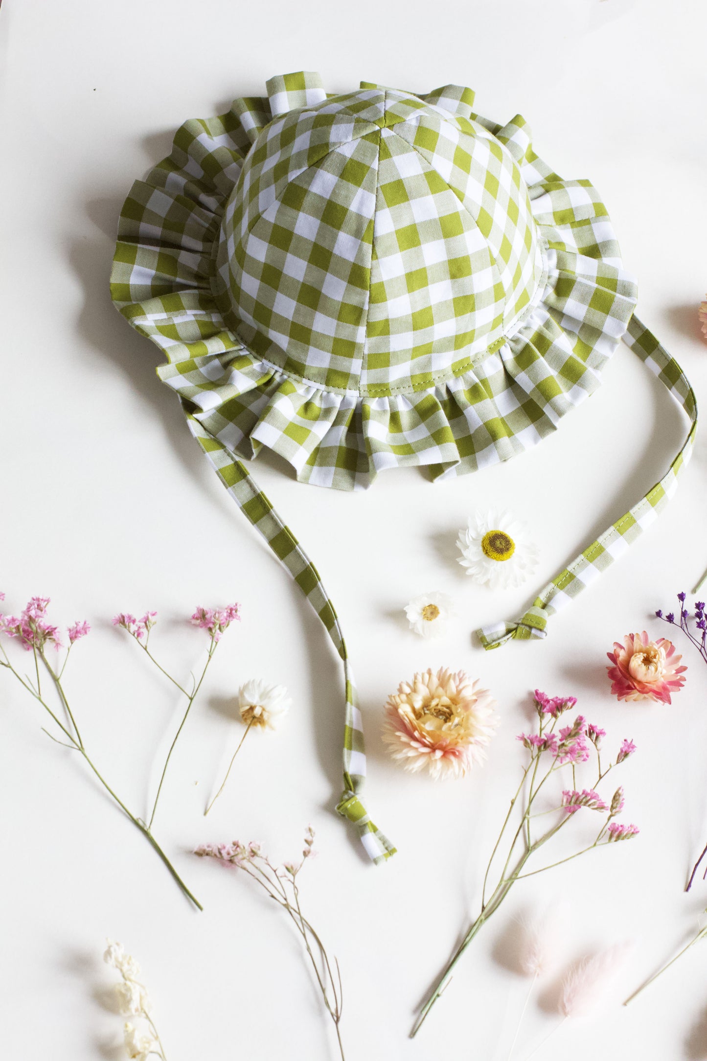 Matcha Gingham Frill Sun Hat