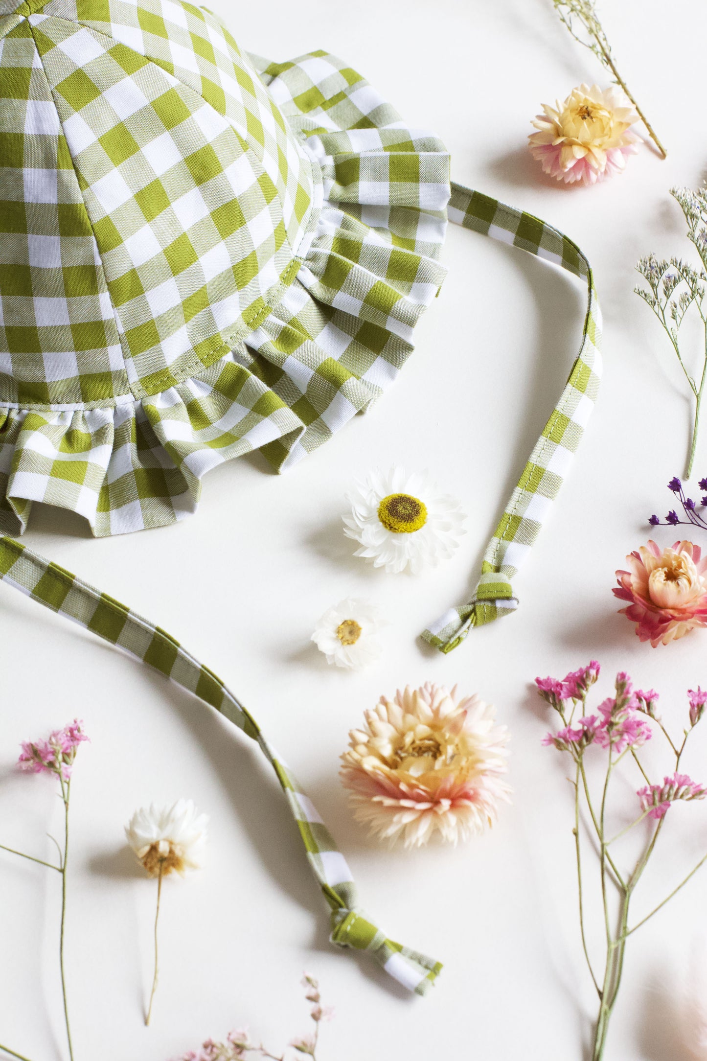 Matcha Gingham Frill Sun Hat