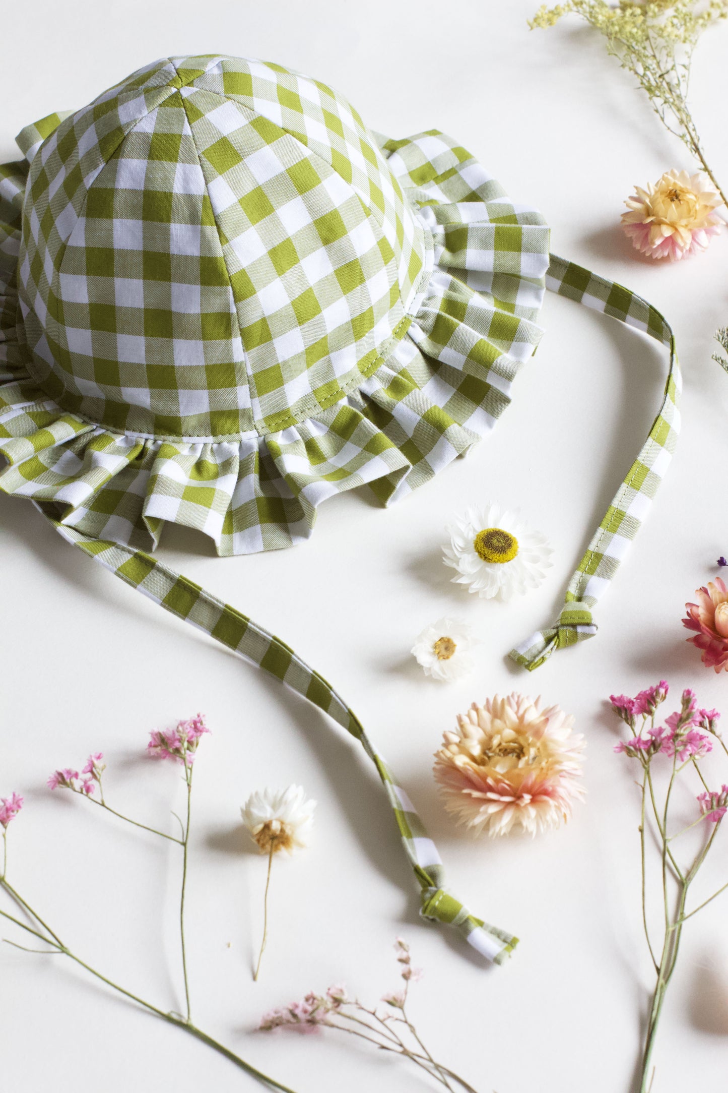 Matcha Gingham Frill Sun Hat